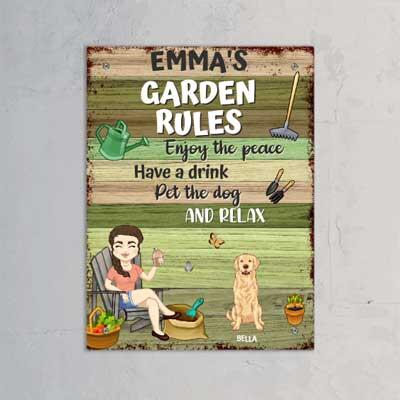 Garden rules with the dog - Personalised garden sign