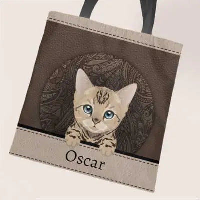 Leather look with cats - Personalised tote bag