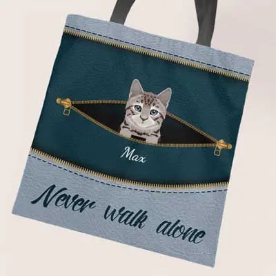 Never walk alone leather look cats - Personalised tote bag