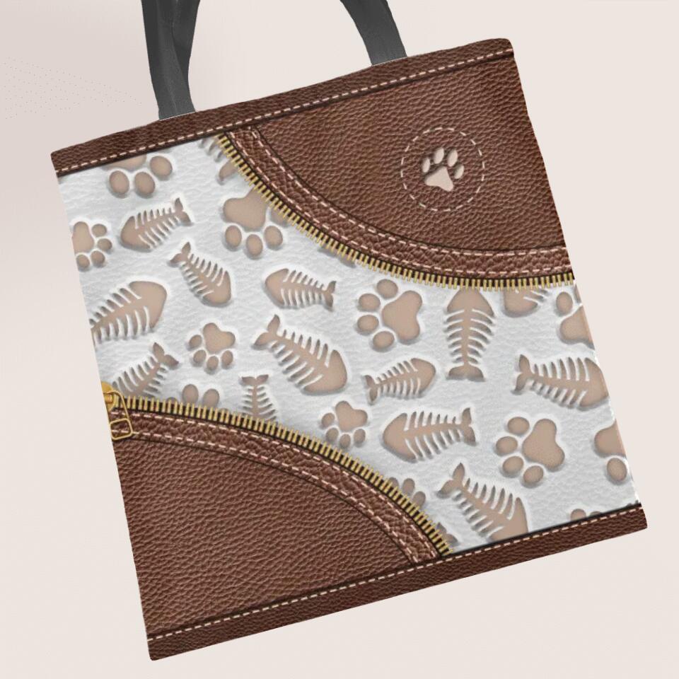 Leather Look with fish bones - Personalised tote bag
