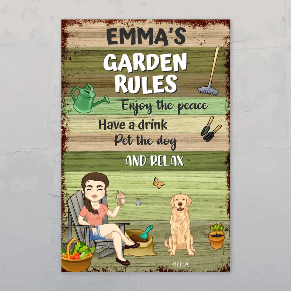 Garden rules with the dog - Personalised garden sign
