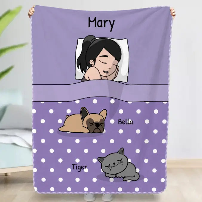 Cuddle time with pets Single - Personalised Blanket