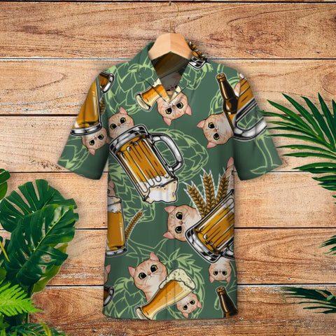 Beer with curious cats - Personalised Hawaiian Shirt - Featured Image