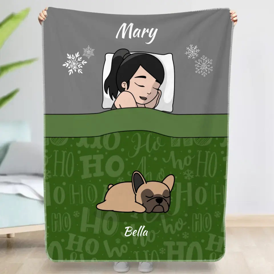 Christmas cuddle time with pets Single - Personalised blanket