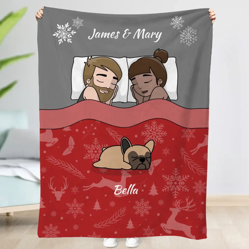 Christmas cuddle time with pets - Personalised blanket
