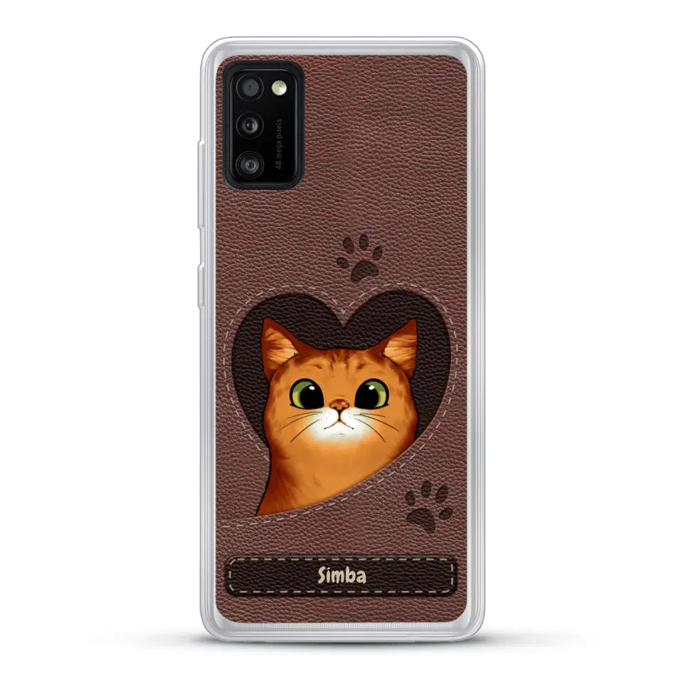 Cat heart leather look - Personalised Phone Case