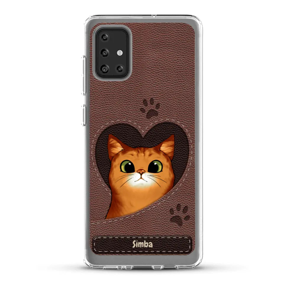 Cat heart leather look - Personalised Phone Case