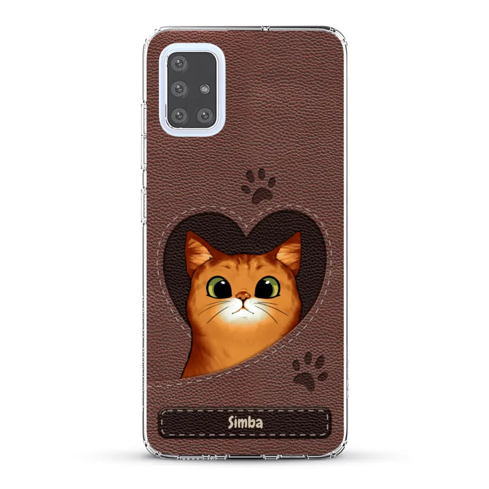 Cat heart leather look - Personalised Phone Case