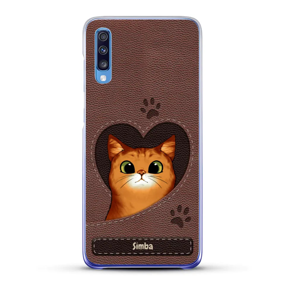 Cat heart leather look - Personalised Phone Case