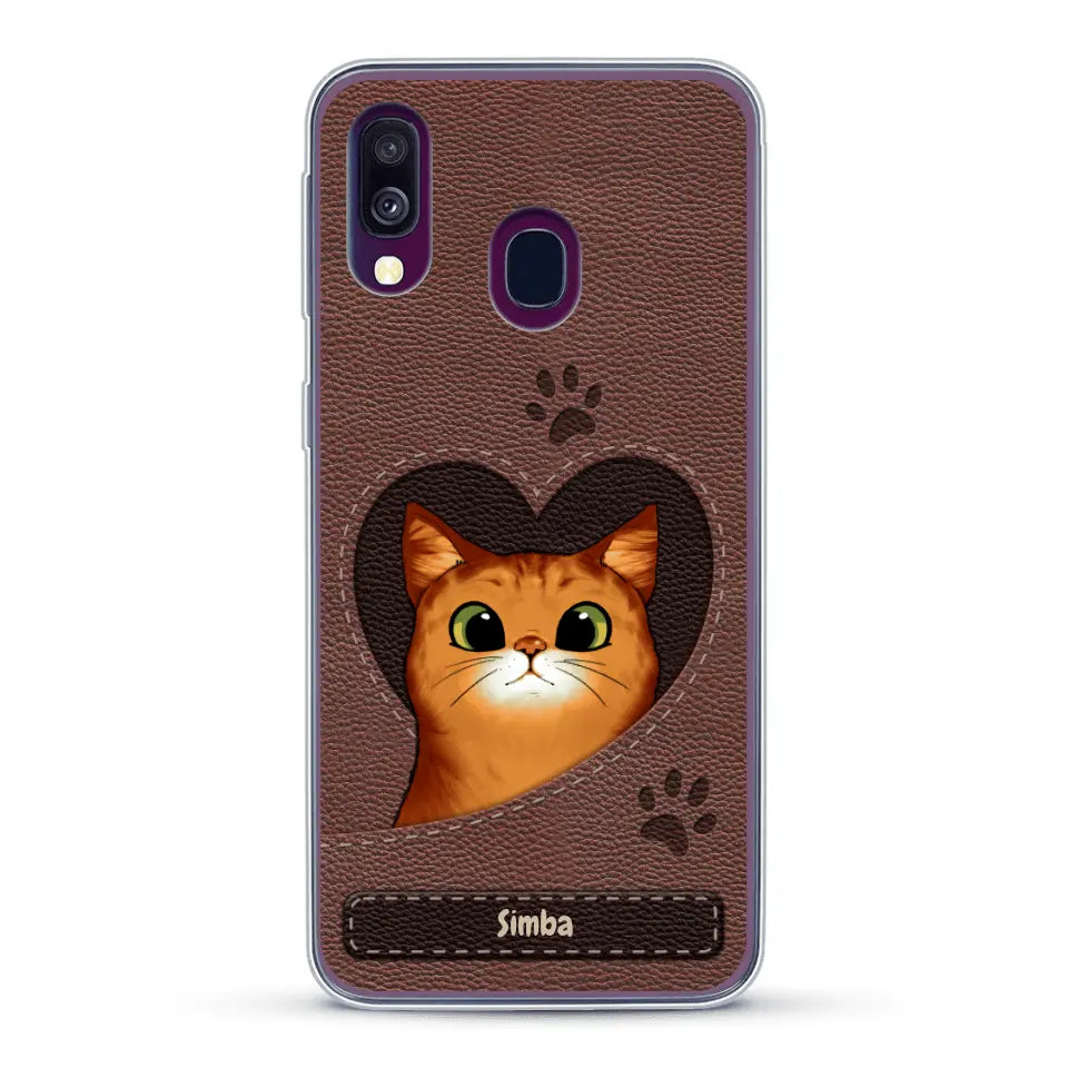 Cat heart leather look - Personalised Phone Case