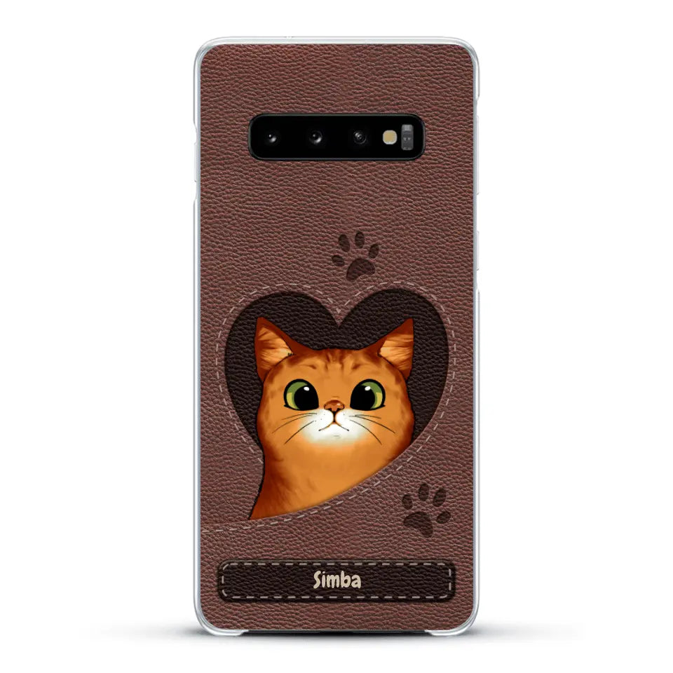 Cat heart leather look - Personalised Phone Case