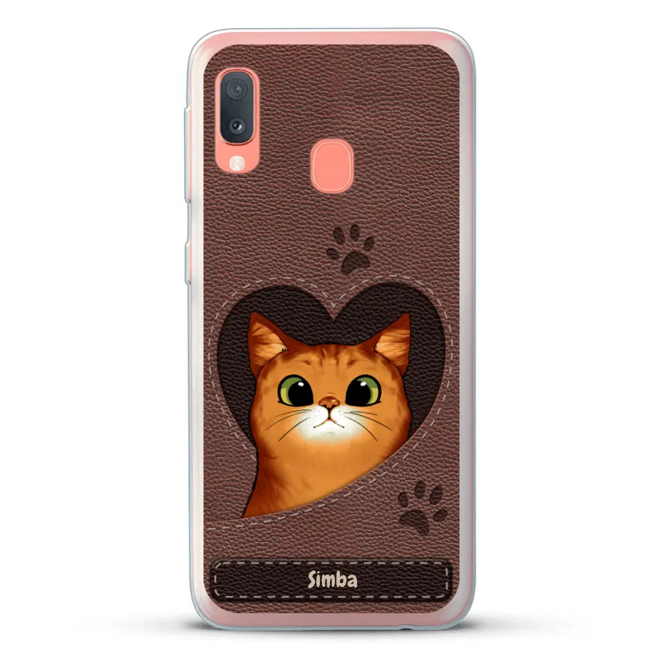 Cat heart leather look - Personalised Phone Case