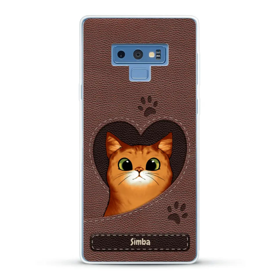 Cat heart leather look - Personalised Phone Case