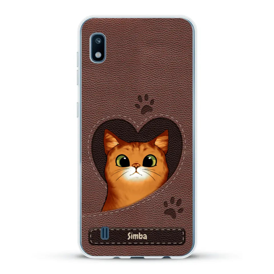 Cat heart leather look - Personalised Phone Case