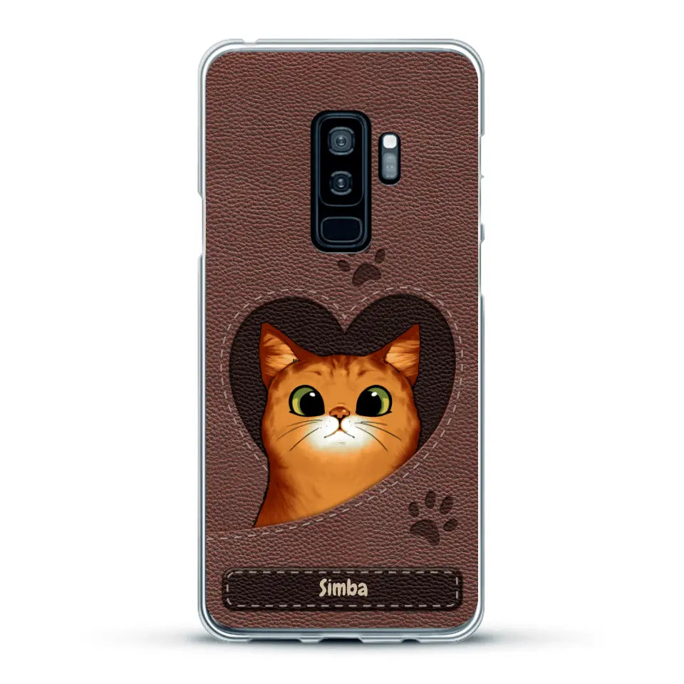 Cat heart leather look - Personalised Phone Case