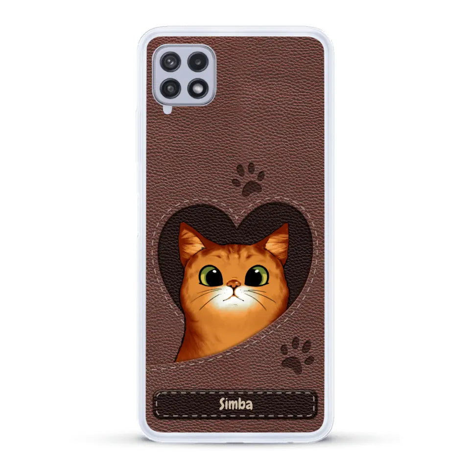 Cat heart leather look - Personalised Phone Case