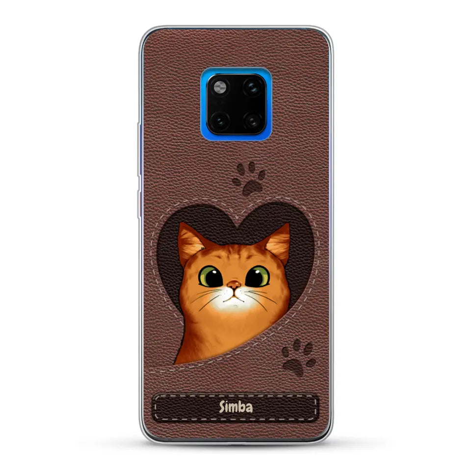 Cat heart leather look - Personalised Phone Case