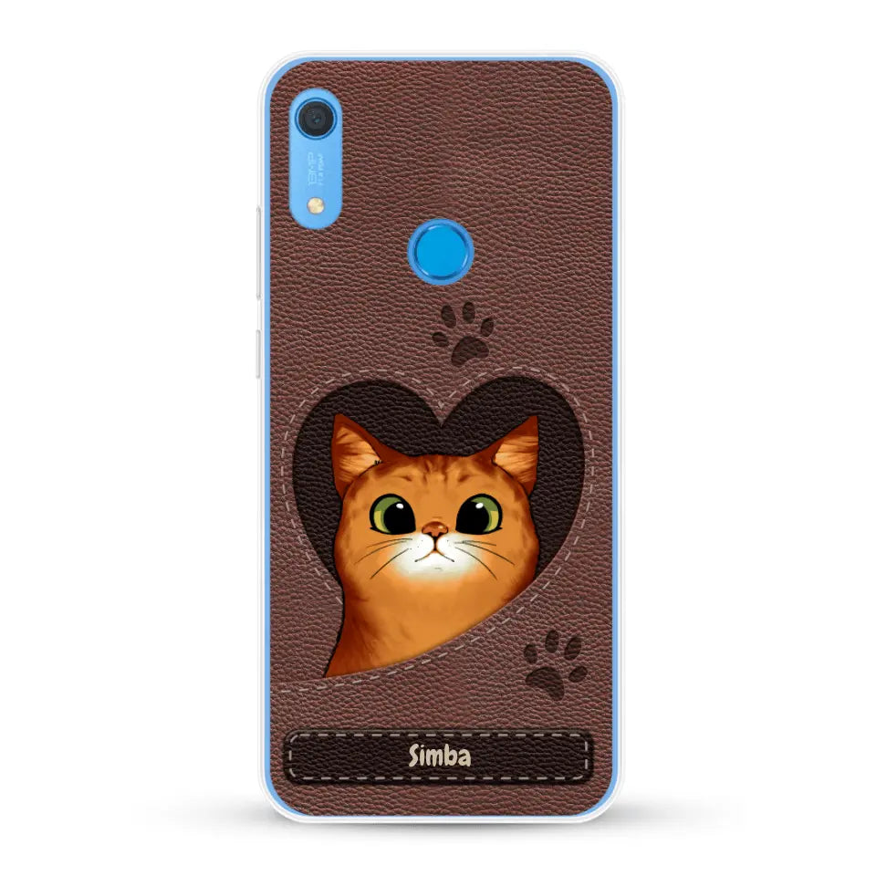 Cat heart leather look - Personalised Phone Case