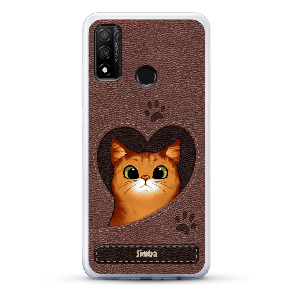 Cat heart leather look - Personalised Phone Case