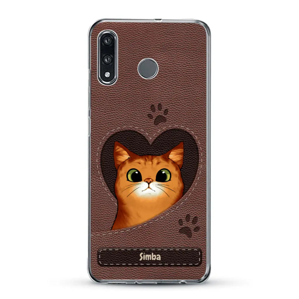 Cat heart leather look - Personalised phone case