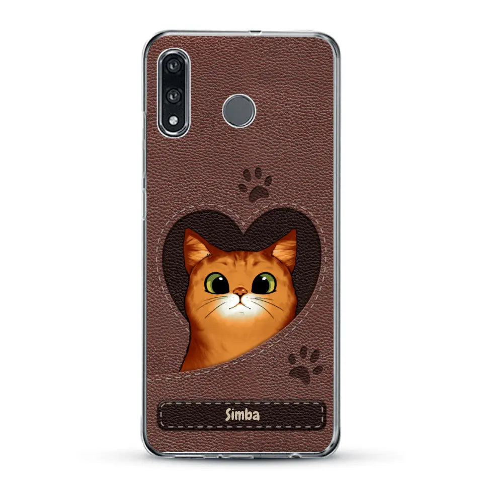 Cat heart leather look - Personalised Phone Case