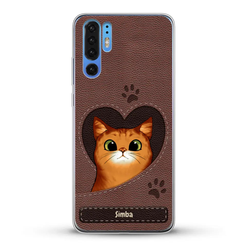 Cat heart leather look - Personalised Phone Case