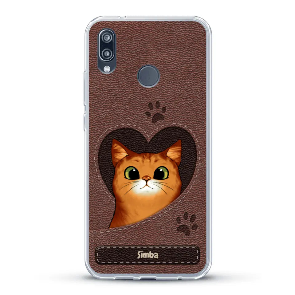 Cat heart leather look - Personalised Phone Case