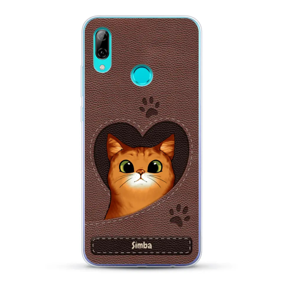 Cat heart leather look - Personalised Phone Case