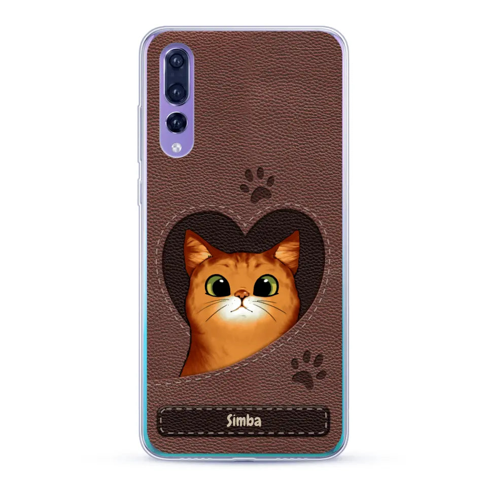 Cat heart leather look - Personalised Phone Case