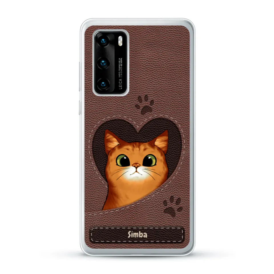 Cat heart leather look - Personalised Phone Case