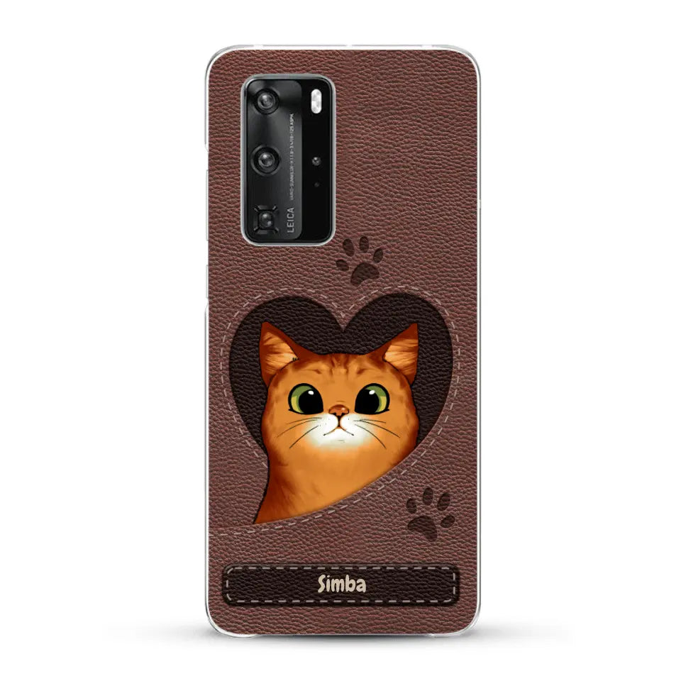 Cat heart leather look - Personalised Phone Case