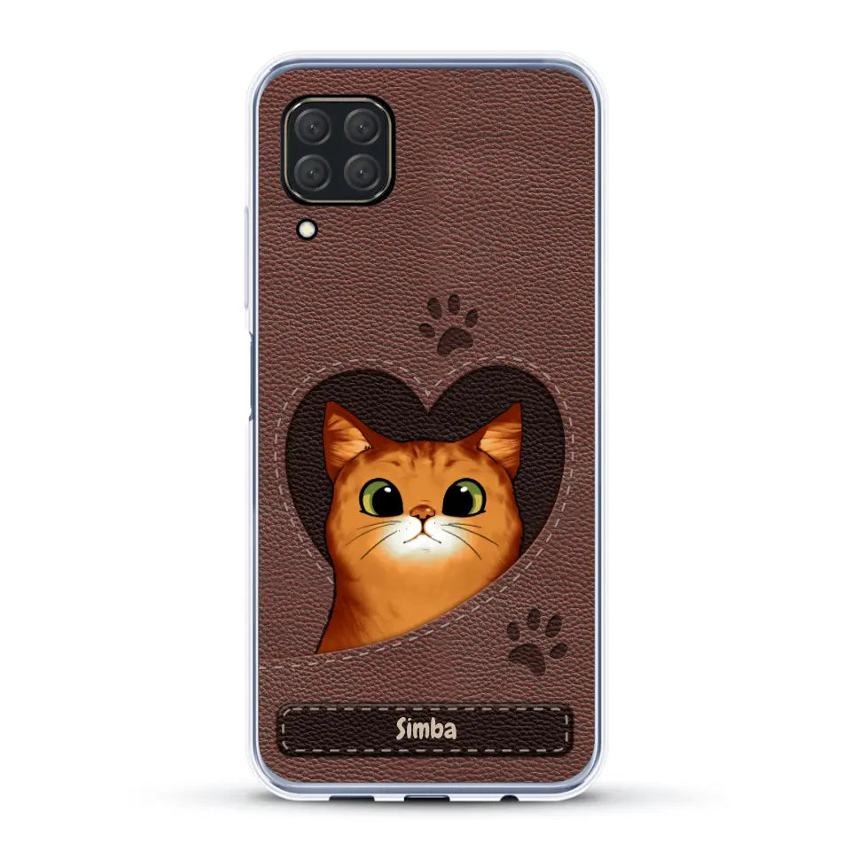 Cat heart leather look - Personalised Phone Case