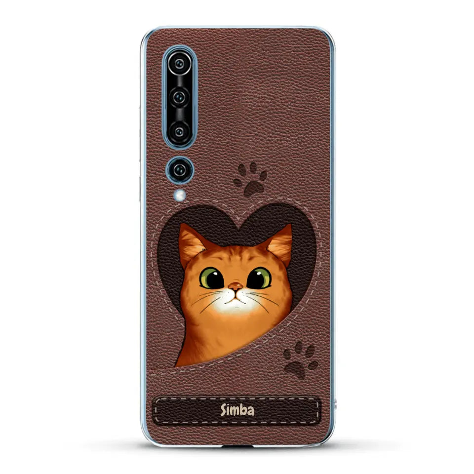 Cat heart leather look - Personalised Phone Case