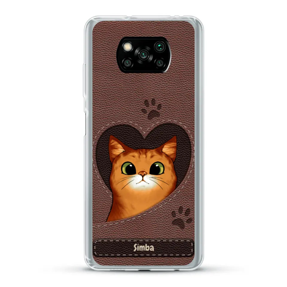 Cat heart leather look - Personalised Phone Case