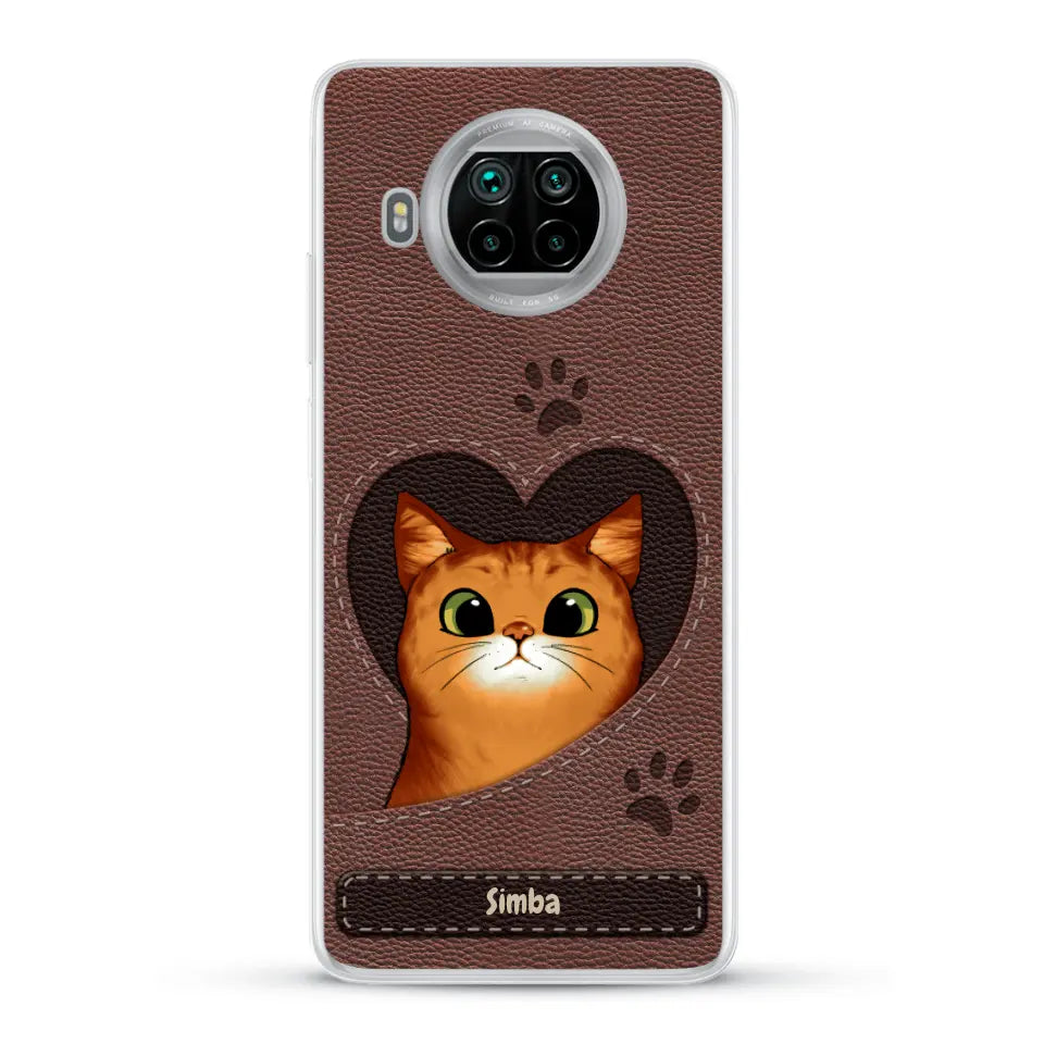 Cat heart leather look - Personalised Phone Case