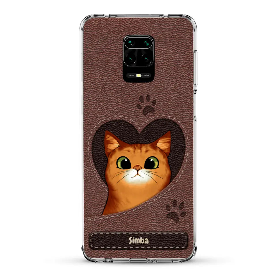 Cat heart leather look - Personalised Phone Case