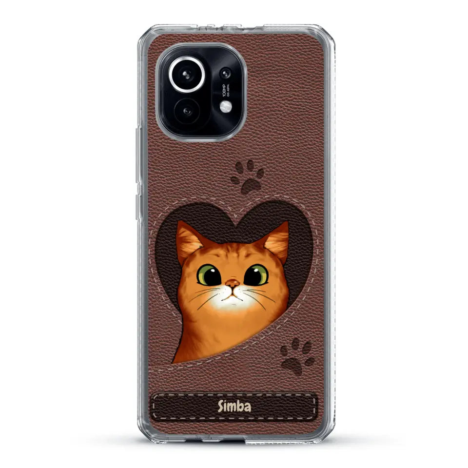 Cat heart leather look - Personalised Phone Case