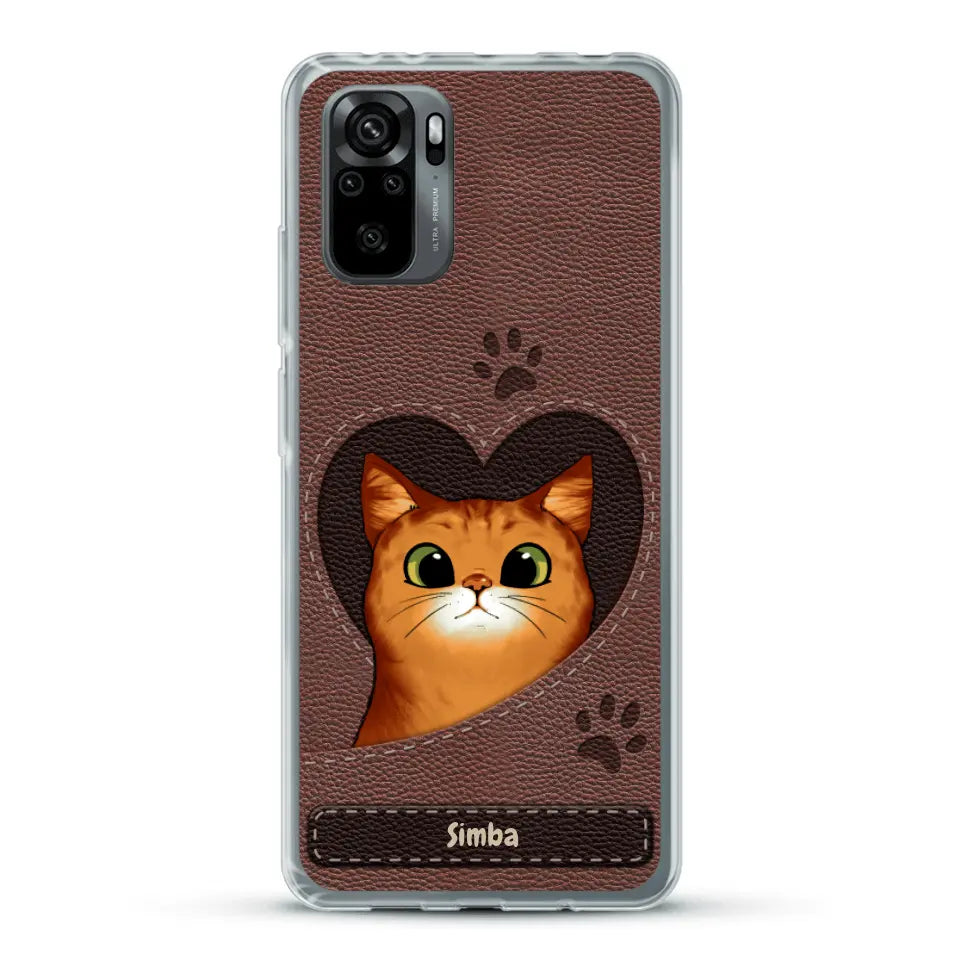 Cat heart leather look - Personalised Phone Case