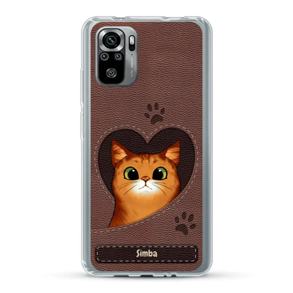 Cat heart leather look - Personalised Phone Case