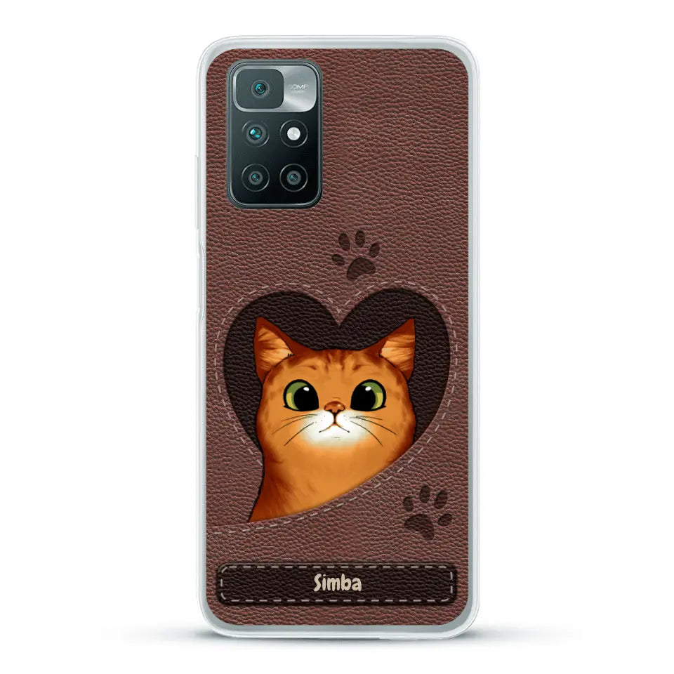 Cat heart leather look - Personalised Phone Case