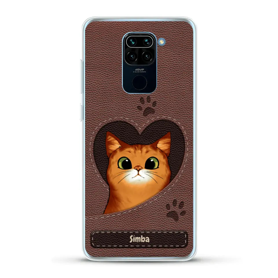 Cat heart leather look - Personalised Phone Case