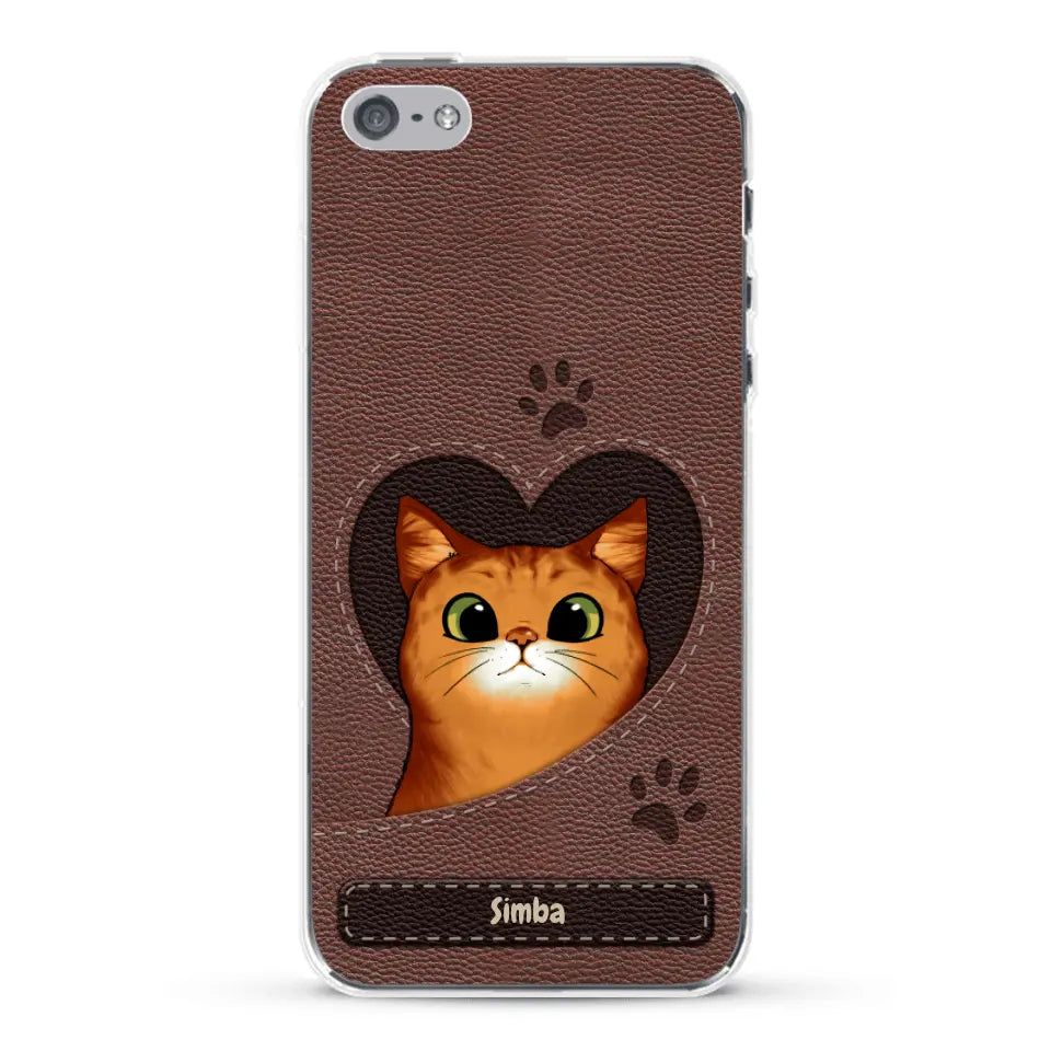 Cat heart leather look - Personalised Phone Case