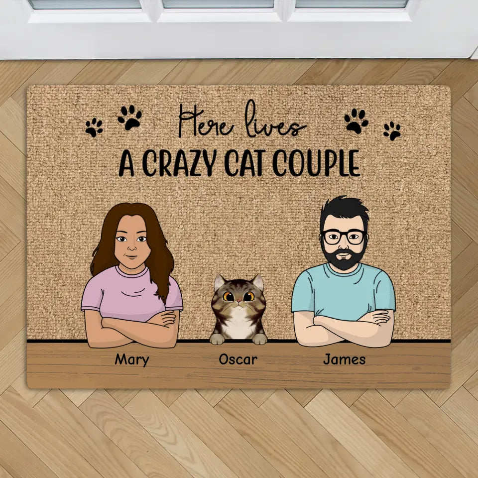 The crazy cat couple - Personalised Doormat