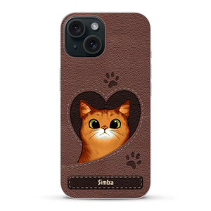 Cat heart leather look - Personalised Phone Case - Featured Image