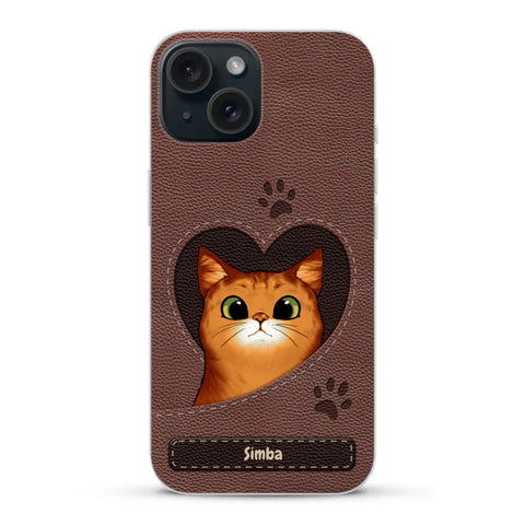 Cat heart leather look - Personalised Phone Case - Featured Image